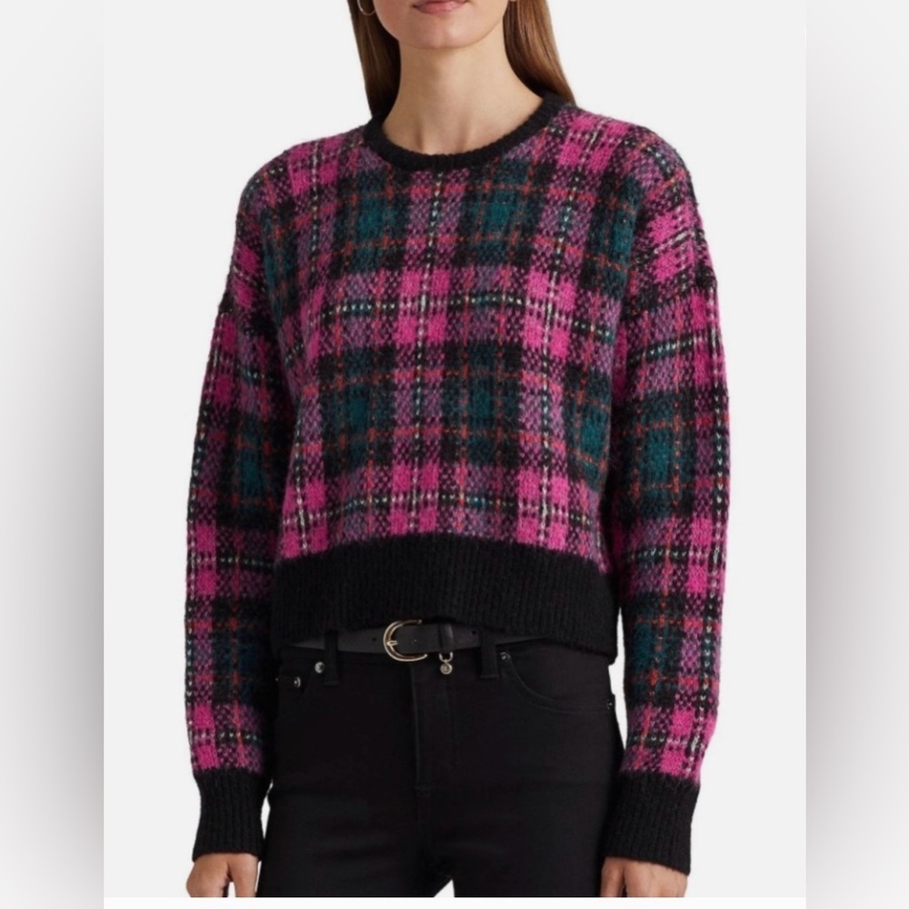 Lauren Ralph Lauren black label
Plaid Wool-Blend crop Sweater in Pink Multi